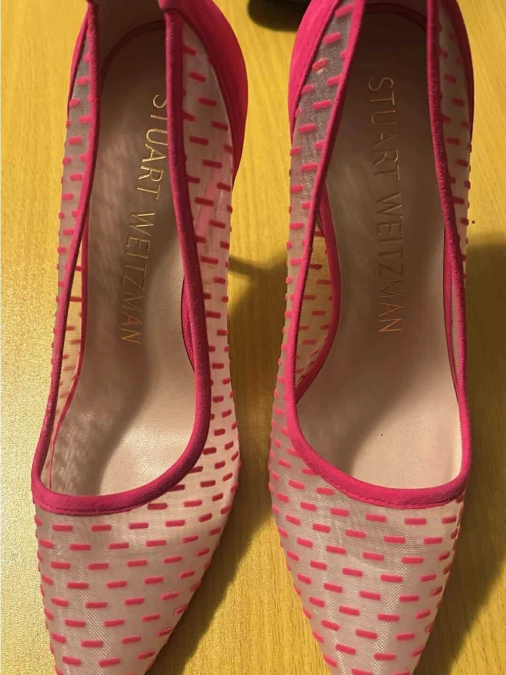 Stuart Weitzman Pink Mesh Pointed-Toe Pumps with Hot Pink Trim